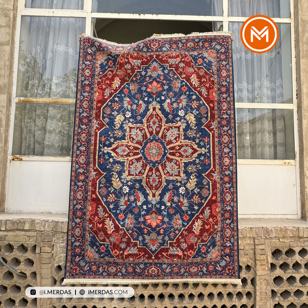 فرش کهنه نما کد 100343 زمینه سرمه ای